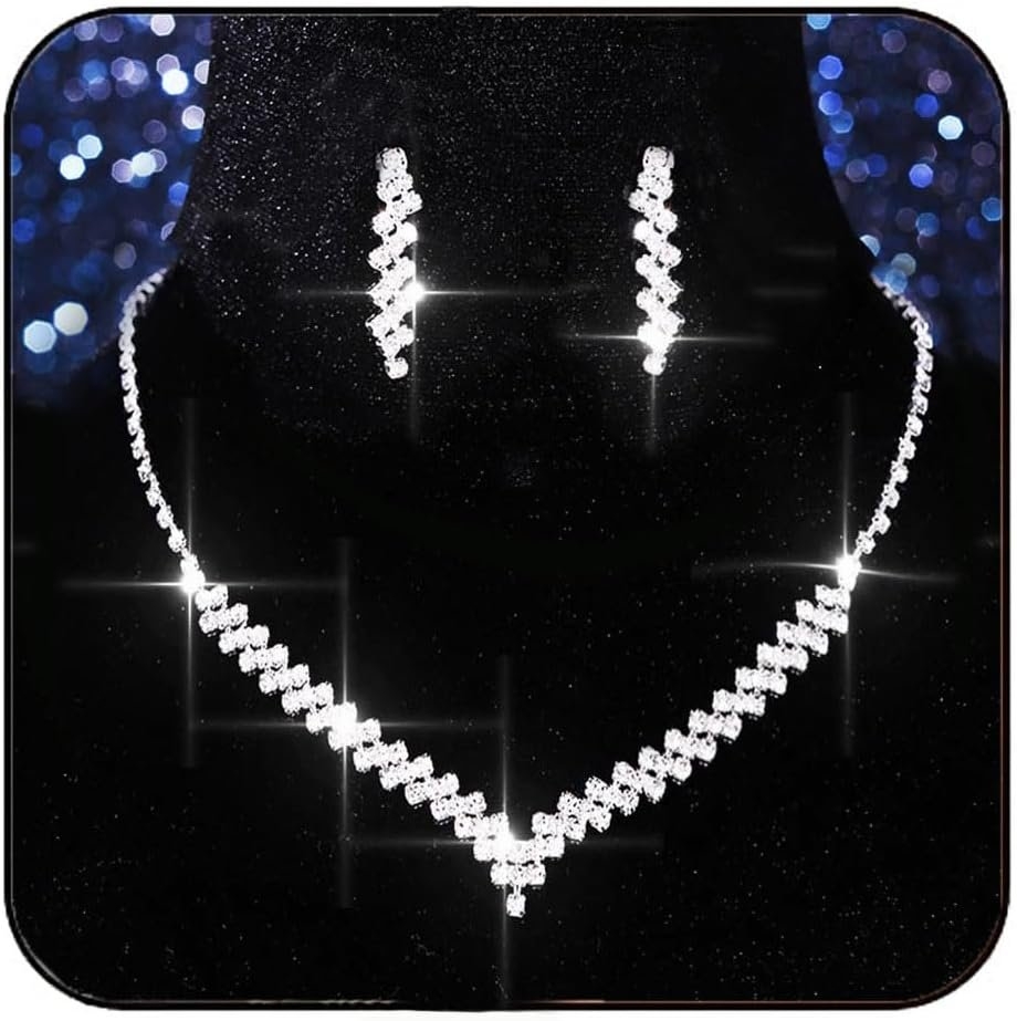 Aukmla Bridal Jewelry Set Rhinestones Bride Wedding Necklace Earring Sets Prom Costume Necklaces for Women