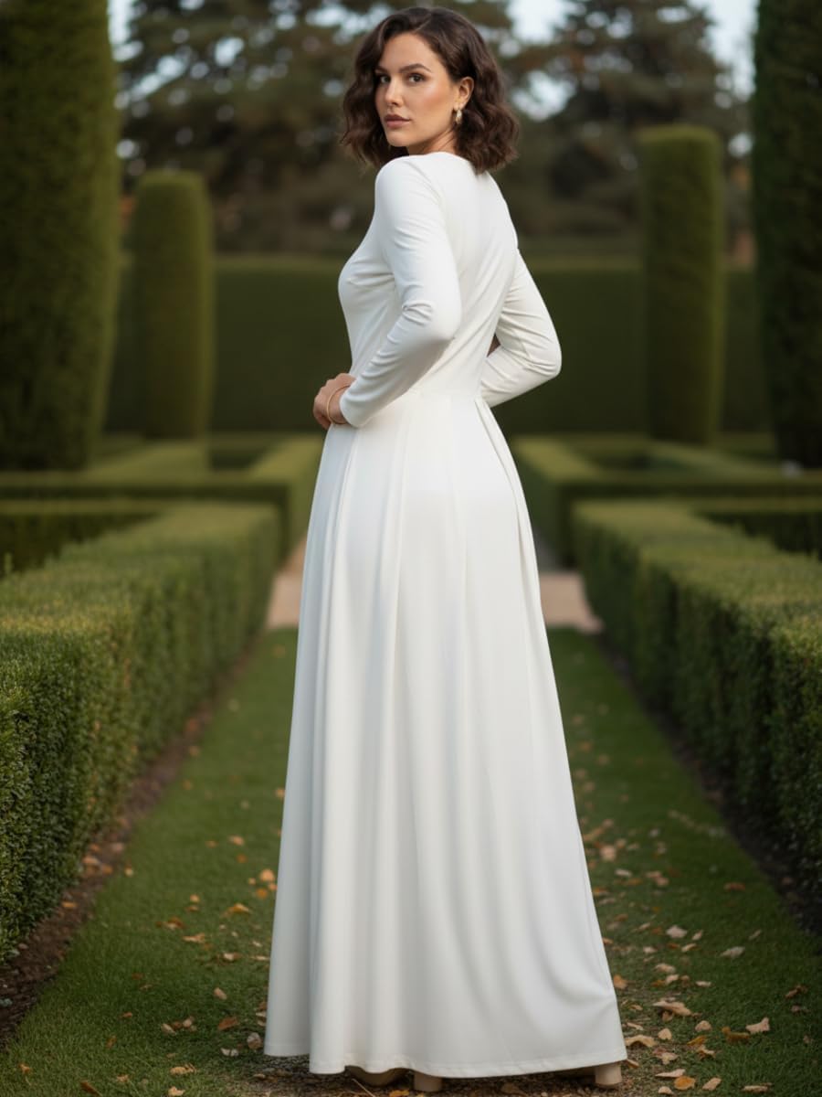 KOH KOH Womens Long Sleeve Empire Cocktail Elegant Evening Versatile Maxi Dress