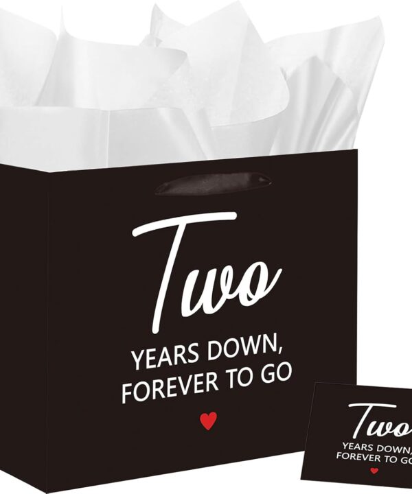 Gift Bag for the Second Anniversary, Gifts for a Second Anniversary, with Greeting Card and Tissue Paper, for Him, Her, Boyfriend, GF, Wife, Husband, Two Year Wedding Anniv. Presents Couples