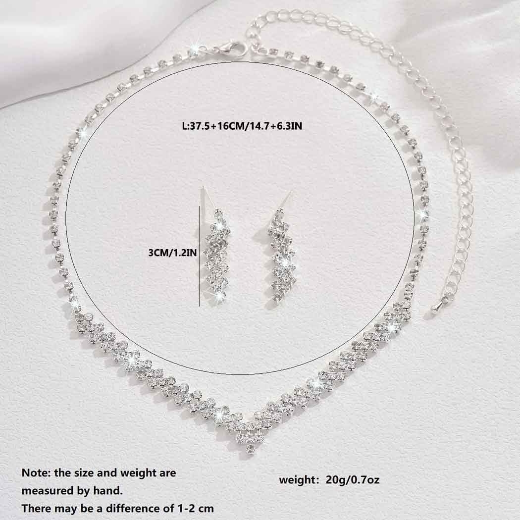 Aukmla Bridal Jewelry Set Rhinestones Bride Wedding Necklace Earring Sets Prom Costume Necklaces for Women