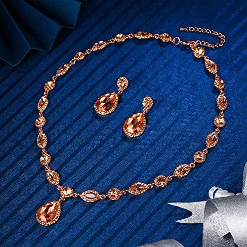 EleQueen Womens Wedding Bridal Jewelry Set for Brides Bridesmaids, Crystal Teardrop Necklace Dangle Earrings Jewellery for Party Prom