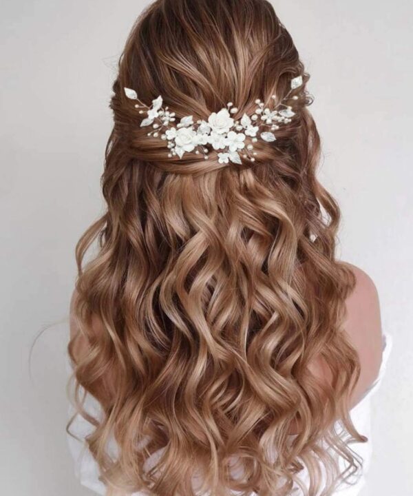 CASDRE Flower Bride Wedding Hair Vine Pearl Bridal Headpiece Leaf Hair Accessories Hair Piece for Women and Girls (A Silver)