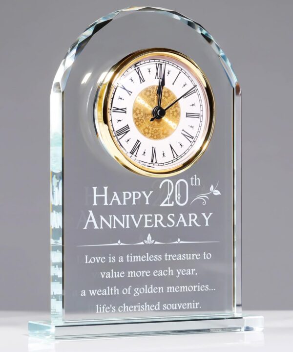 YWHL 20th Anniversary Quartz Clock Gifts for Him and Her, 20 Years Wedding Anniversary Keepsake Gifts for Couple, Happy 20th Wedding Home Party Decoration (Battery not Included)