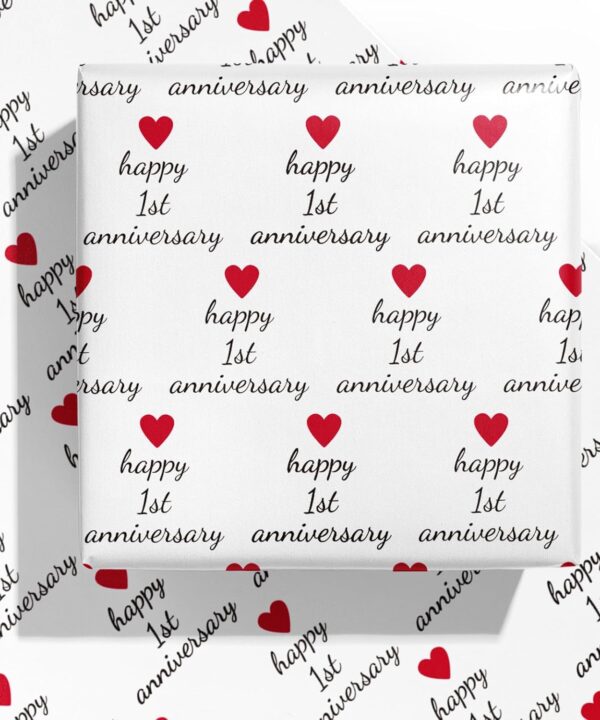 WRAPAHOLIC Anniversary Wrapping Paper Sheet - 6 Sheets 1st Anniversary Design Folded Flat for Husband, Wife, Boyfriend, Girlfriend, Birthday, Valentines Day - 19.7 Inch X 27.5 Inch Per Sheet