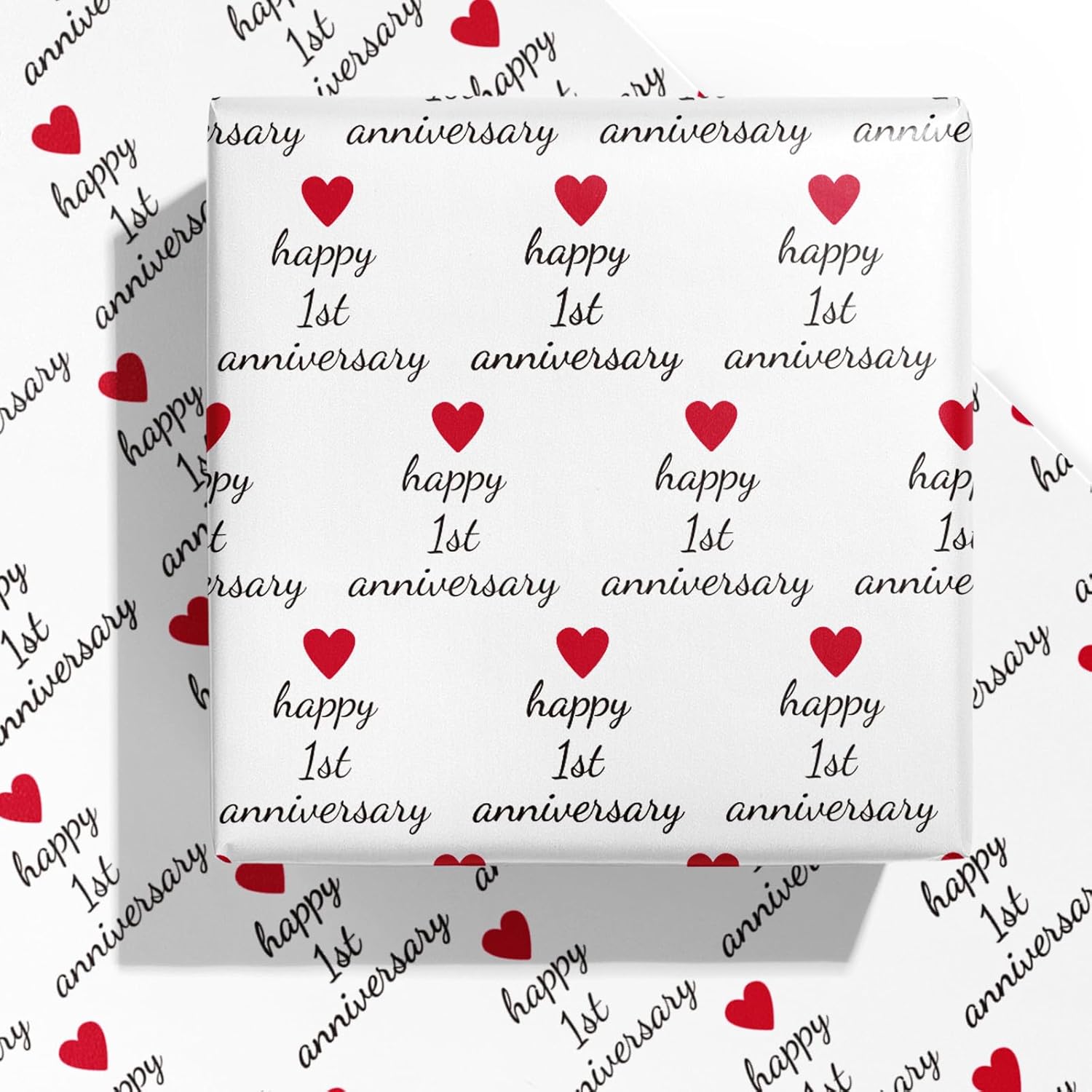 WRAPAHOLIC Anniversary Wrapping Paper Sheet - 6 Sheets 1st Anniversary Design Folded Flat for Husband, Wife, Boyfriend, Girlfriend, Birthday, Valentines Day - 19.7 Inch X 27.5 Inch Per Sheet
