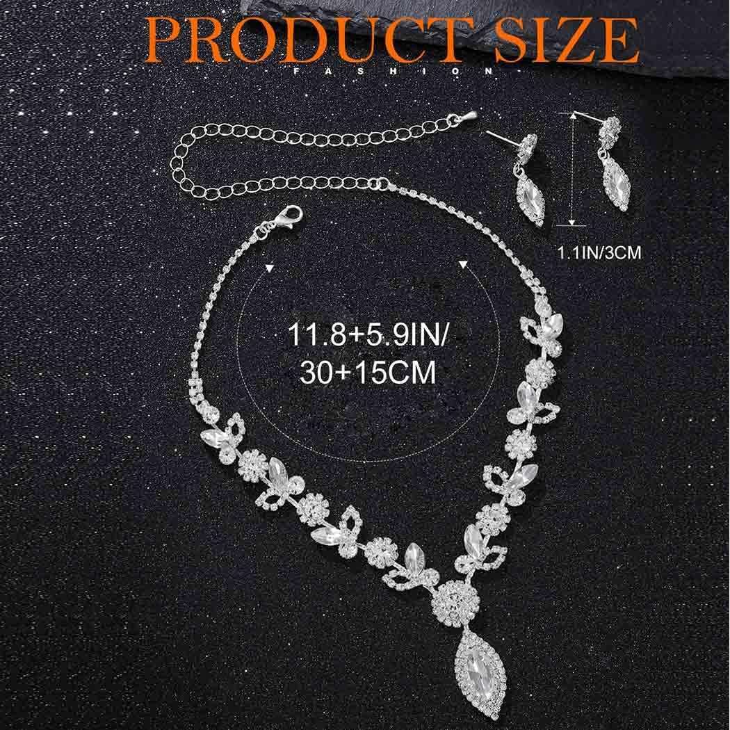 TWINKLEDE Wedding Jewelry Sets for Women Silver Bridal Rhinestone Necklaces and Earring for Brides