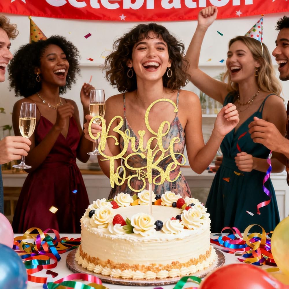 Gtseryeio Bride to Be Cake Topper,golden Glitter Ring Cake Decoration Wedding Bridal Shower Theme Party Cake Decoration Supplies