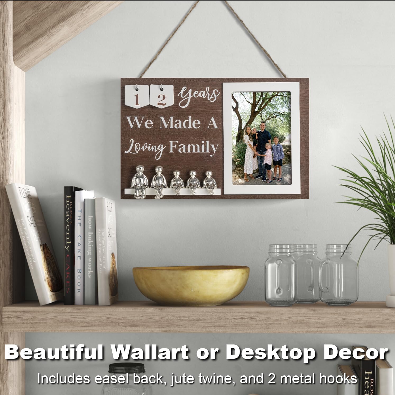 Anniversary Idea for Wife Gifts, 10th Year Wedding Anniversaries Tin Gift for Couples Him Her Husband, Aluminum Sculptures Family Tree Picture Frame Keepsake Decor Sculptures DIY Personalized