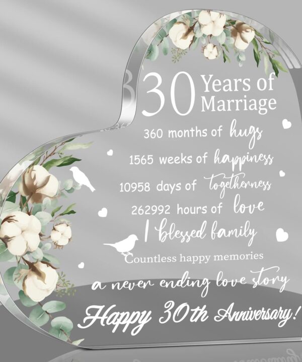 Wedding Gift for Her Years of Marriage Gift Happy Anniversary Present for Woman Acrylic Heart Marriage Keepsake for Wife Husband Girlfriend Boyfriend (30th Style)