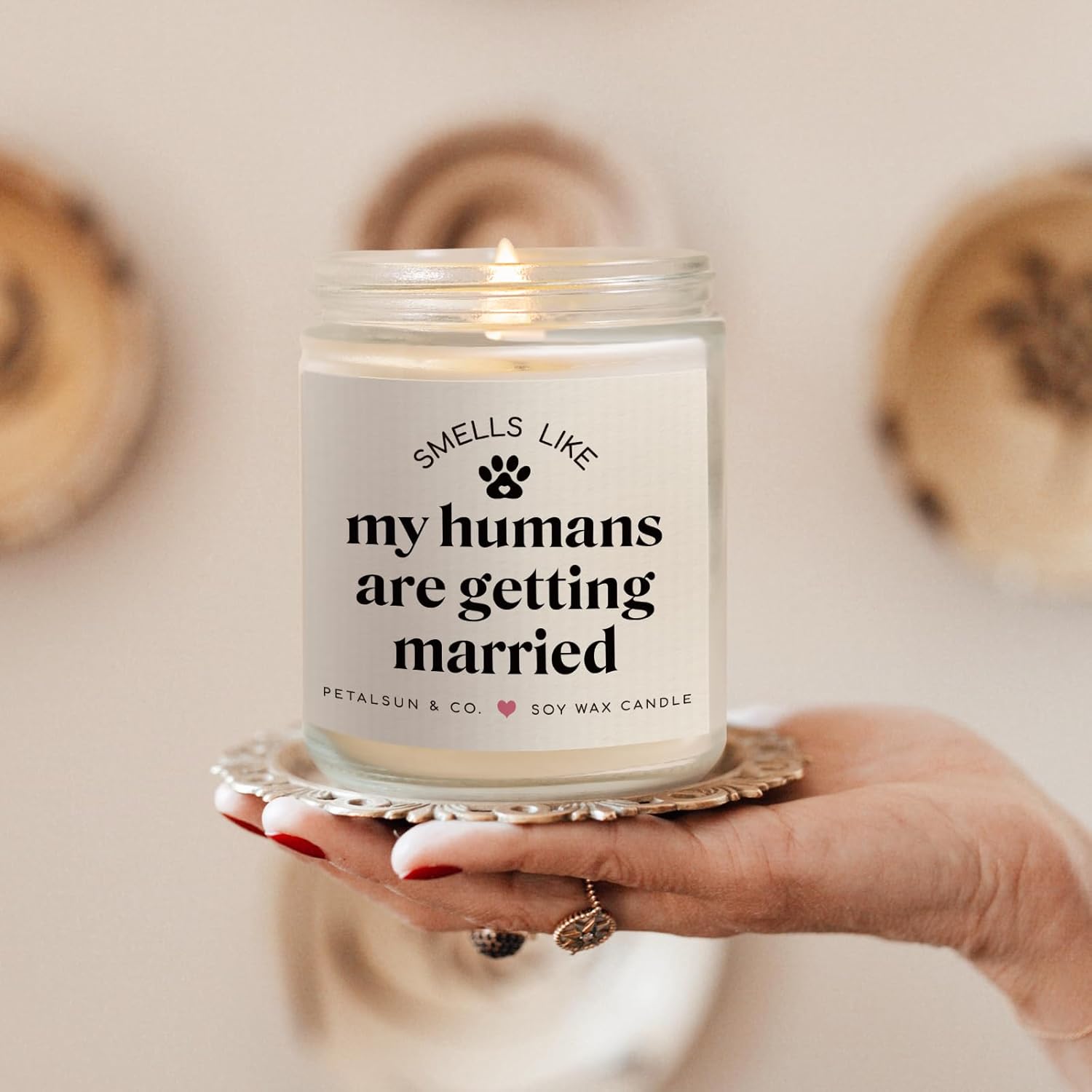 PETALSUN Funny Bridal Shower Gifts for Dog Lovers, My Humans are Getting Married, Lavender Scented Soy Wax Candle, Wedding & Bachelorette & Engagement Gift for Couples, Bride to Be(7oz)