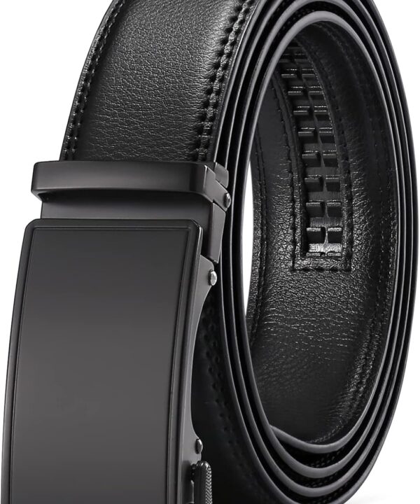 SENDEFN Men's Leather Belt Automatic Ratchet Buckle Slide Belt for Dress Casual Trim to Fit with Gift Box