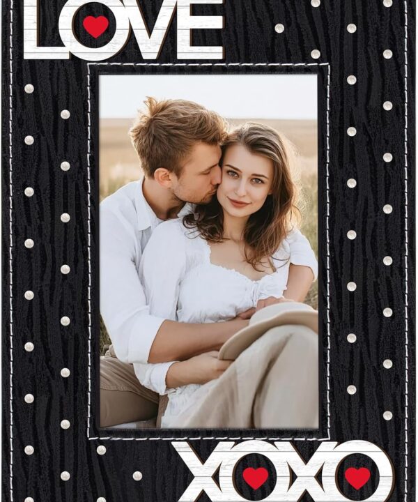 FLYAB Black Love Picture Frame 4x6 Valentines Day Pictrue Frames Leather Photo Frame for Tabletop Valentines Day Gifts for Couple Him Her Girlfriend Boyfriend