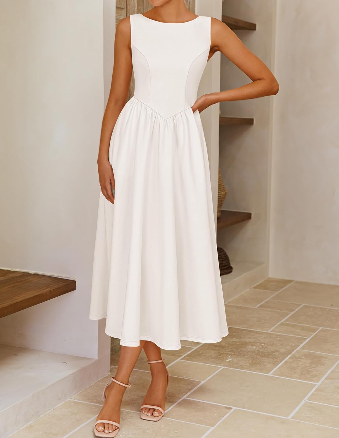 ZESICA Womens Summer Elegant Sleeveless Midi Dresses 2026 Wedding Guest Cocktail Party Crewnenck Flowy A Line Long Dress