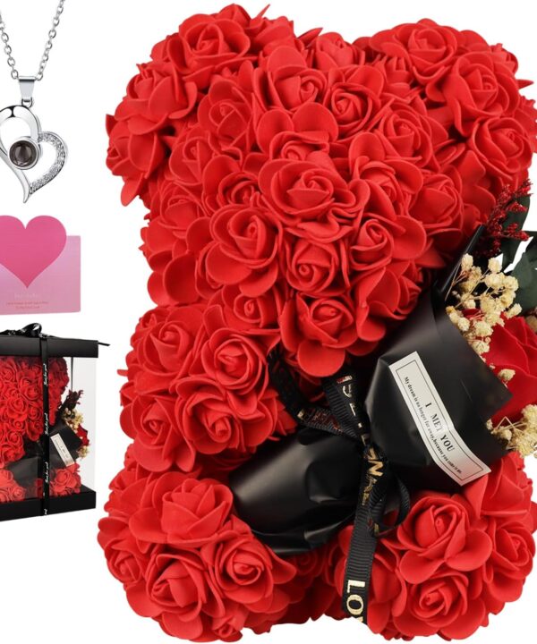 Valentines Day Gifts for her - Romantic Forever Preserved Roses Floral Teddy Bear Rose Bear, Eternal Love Keepsake Gifts for Girlfriend/Wife - Anniversary & Birthday Gifts for Women