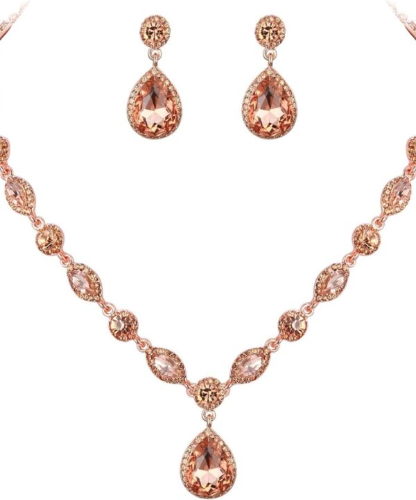 EleQueen Women's Wedding Bridal Jewelry Set for Brides Bridesmaids, Crystal Teardrop Necklace Dangle Earrings Jewellery for Party Prom