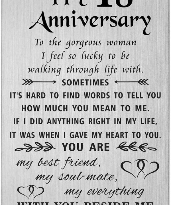 TANWIH 18 Year Anniversary Card Gifts for Her, 18th Wedding Anniversary Card for Wife Women, Engraved Metal Wallet Cards