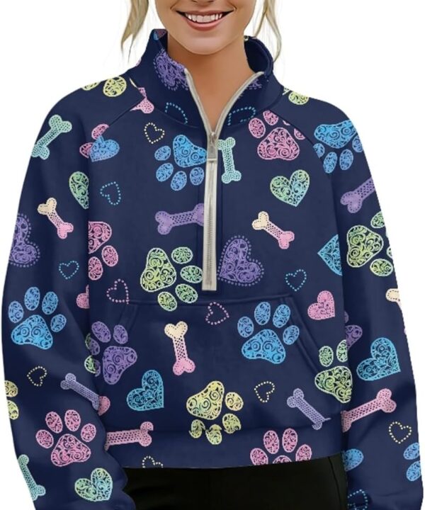 Hawapod Half Zip Pullover Women Print Fashion Stand Collar Sweatshirt Thumb Holes Cropped Pullover Sweatshirts With Pockets