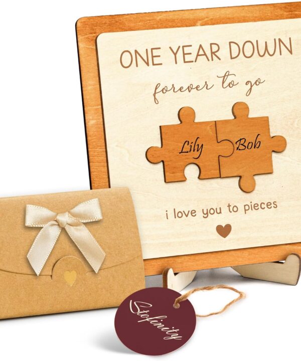 1 Year Anniversary Wood Gift For Boyfriend - One Year Paper Anniversary For Men, 1 Year Anniversary Dating Gifts For Girlfriend, Husband First Anniversary 1st Wedding Gift For Him Her Couple