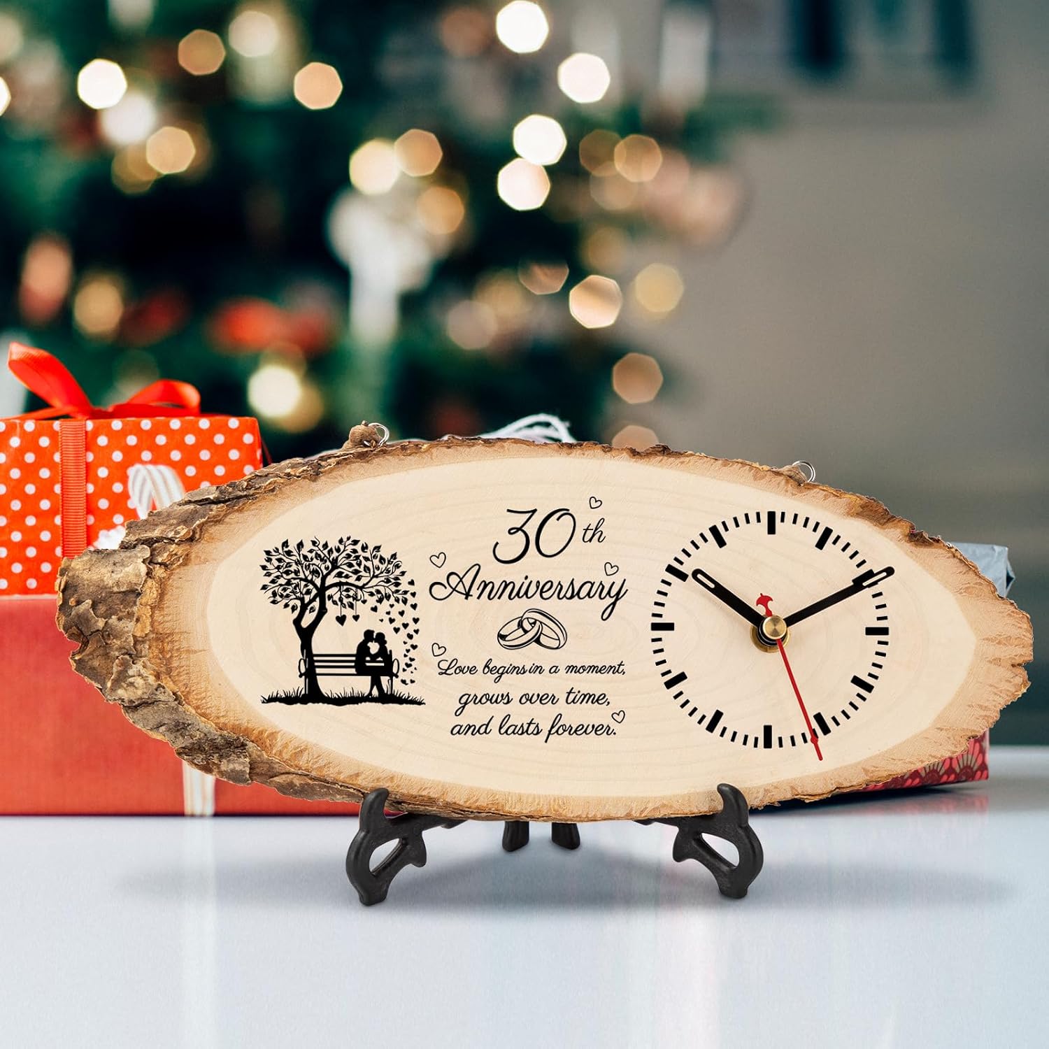 BeauGift 30th Anniversary Wood Gifts for Husband Couples, 30th Wedding Anniversary Keepsake Gifts for Him Her, 30 Years Anniversary Marriage Gift Ideas Wooden Clock
