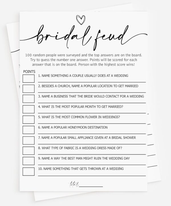 All Ewired Up 50 Bridal Family Feud (50-Cards) Fun Wedding Shower Decorations Engagement Party Rehearsal Dinner Game Activity, Minimalist Script