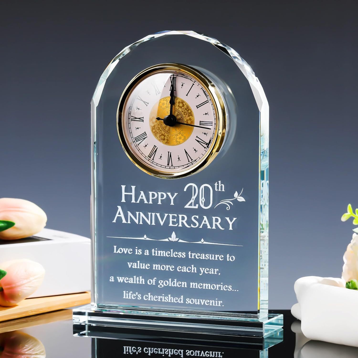 YWHL 20th Anniversary Quartz Clock Gifts for Him and Her, 20 Years Wedding Anniversary Keepsake Gifts for Couple, Happy 20th Wedding Home Party Decoration (Battery not Included)