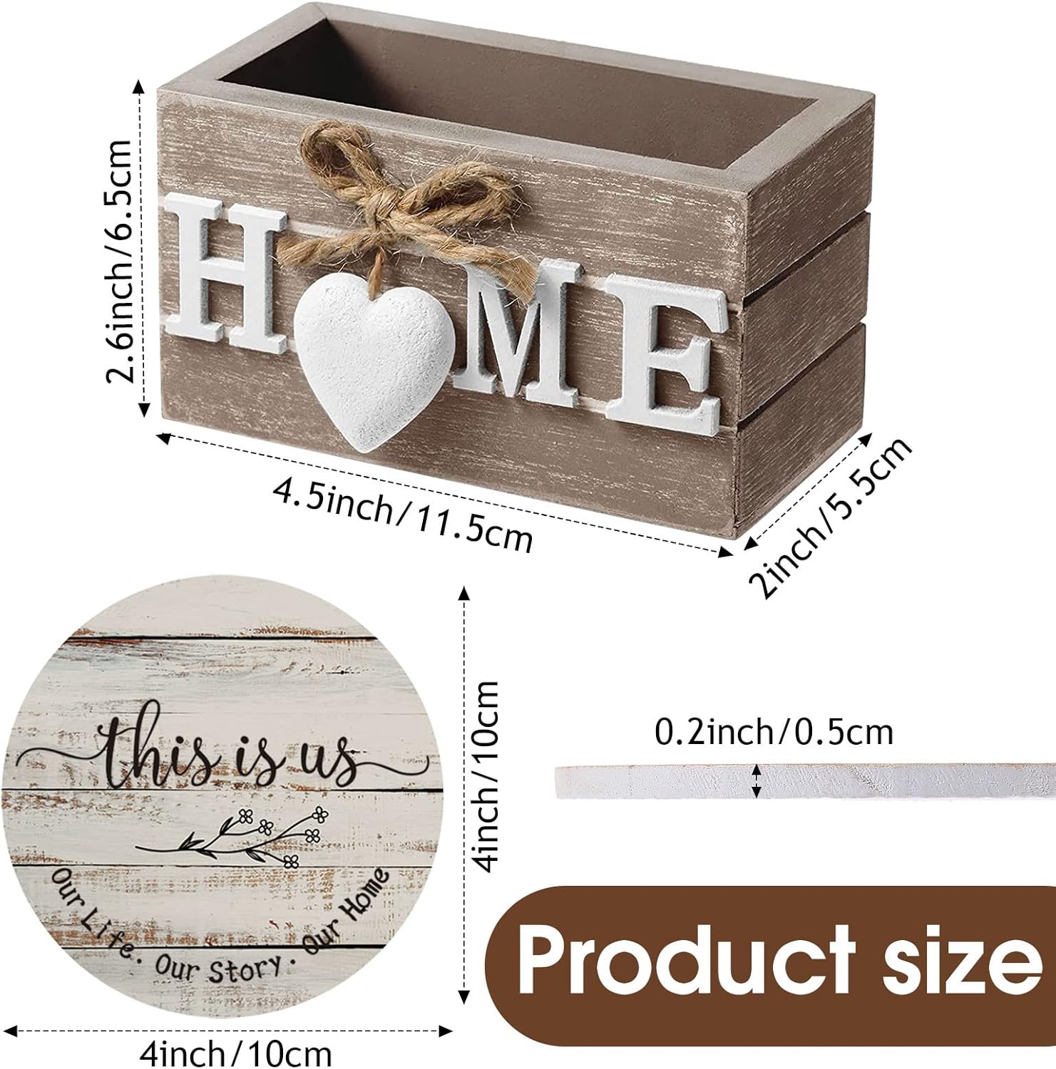Queekay Coasters Set of 6 House Warming Gifts New Home Wooden Farmhouse Drink Coasters with Holder 4 Funny Decoration for Kitchen Family Coffee Bar Tabletop Protection(Farmhouse Color)
