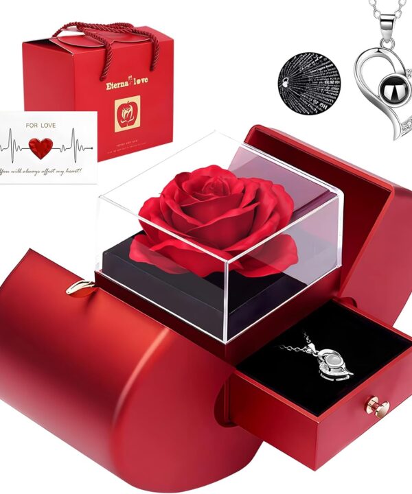 Valentines Day Gifts for Her, Preserved Real Rose with I Love You Necklace 100 Languages, Heart Box to My Love, Rose Necklace for Women, Valentines Gifts for Her Mom Wife Women Grandma Girlfriend