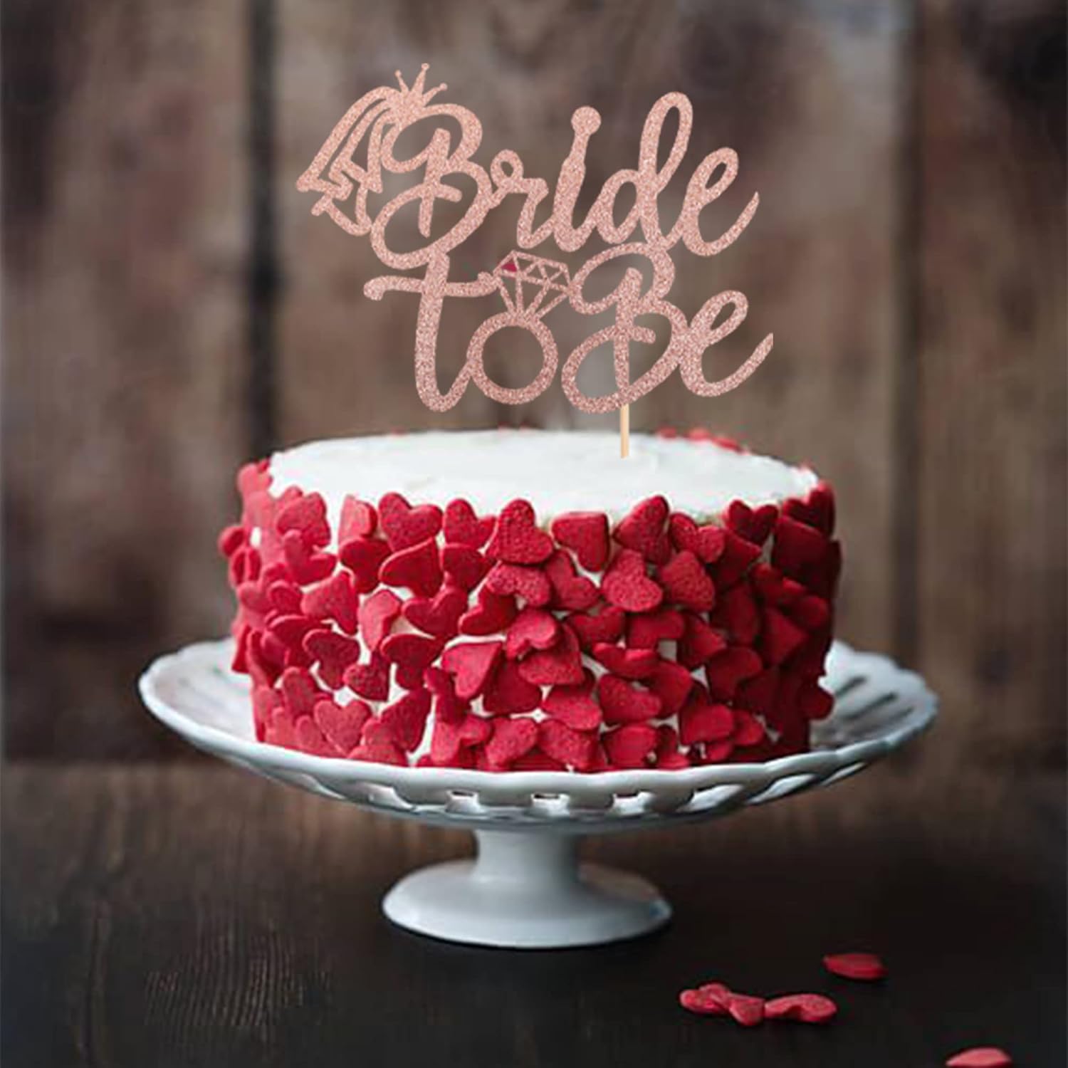 1 PCS Bride to Be Cake Topper with Glitter Ring Bridal Shower Cake Pick Decorations for Wedding Engagement Theme Bachelorette Party Supplies Rose Gold