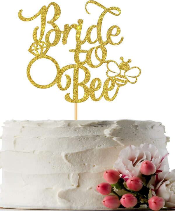 Bride to Bee Cake Topper, Bumble Bee Themed Wedding Party Supplies, Bridal Shower Party, Hen Party Decoration Supplies, Gold Glitter