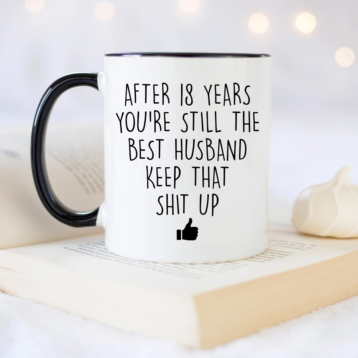 YouNique Designs 18 Year Anniversary Coffee Mug for Him, 11 Ounces, 18th Wedding Anniversary Cup For Husband, Eighteen Years, Eighteenth Year, 18th Year (Black Handle)