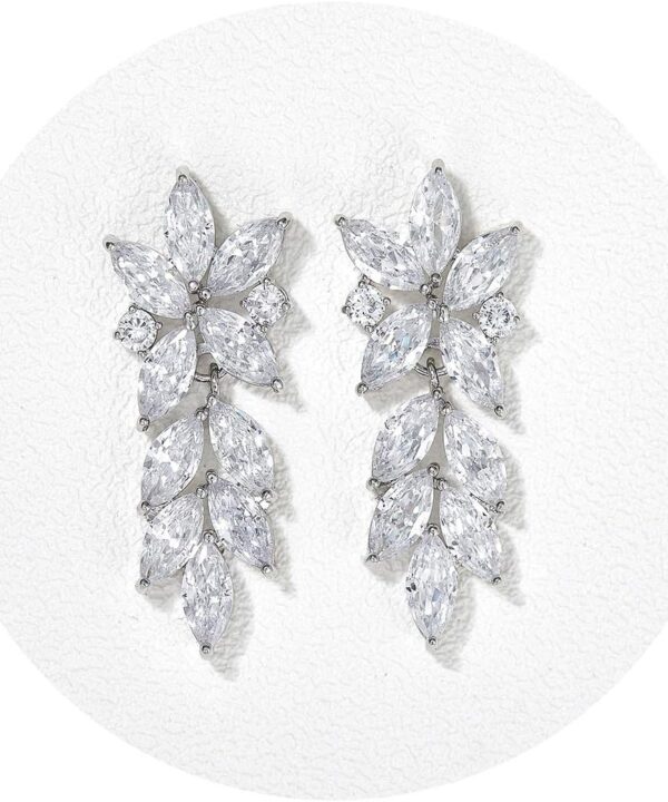 SWEETV Marquise Wedding Earrings for Brides, Bridal Bridesmaid Earrings for Wedding, Cubic Zirconia Dangle Drop Earrings for Women