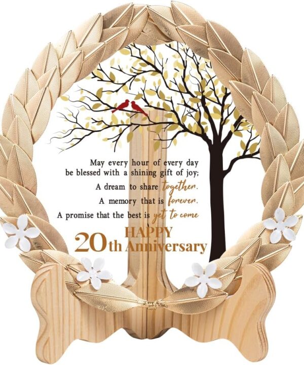 20th Anniversary Wedding Gifts Crystal Plate with Gold Leaf Wreath - 20 Years Anniversary Wedding Unique Gifts Ideas for Parents Couple - Cardinal Style