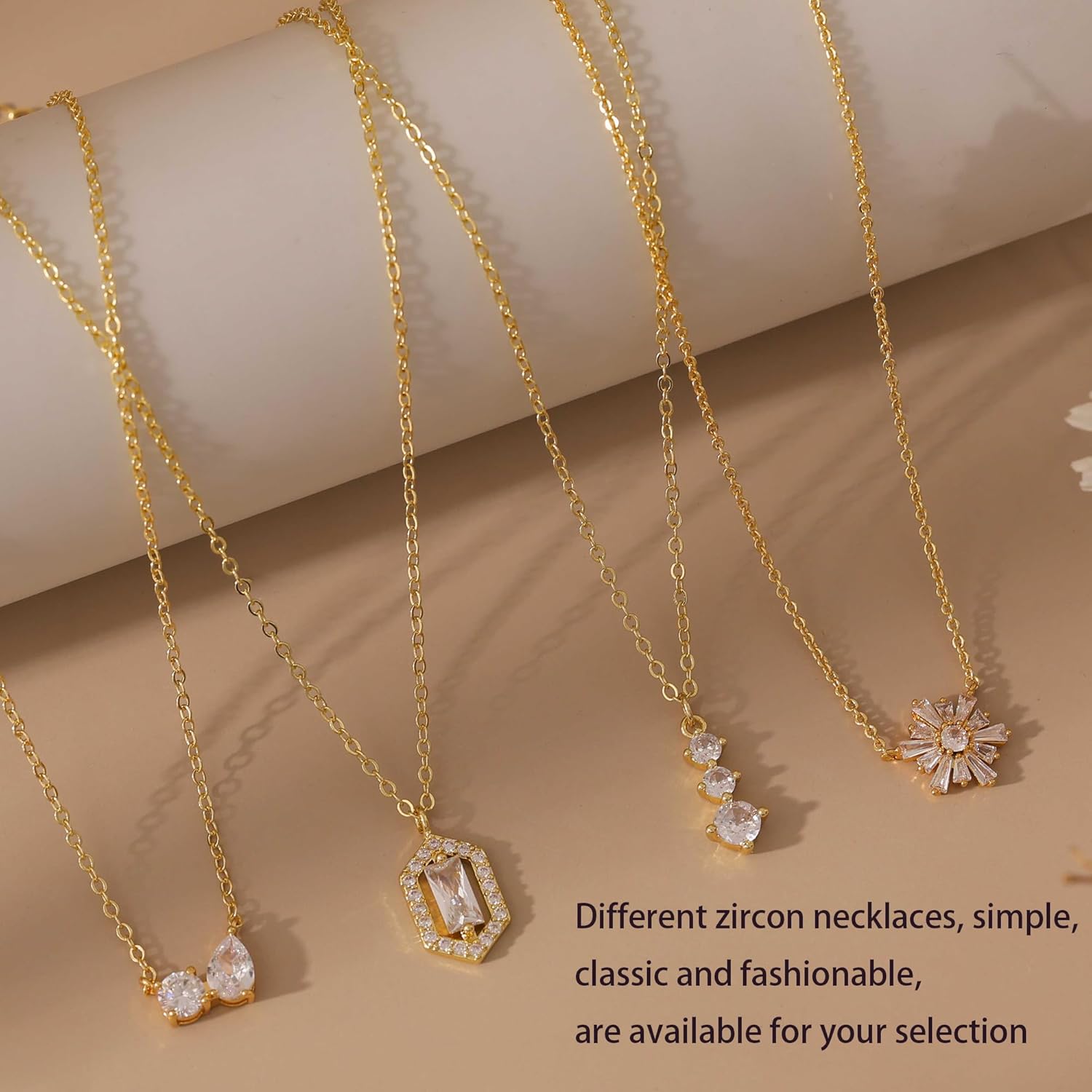XIXINI Dainty Gold Necklace for Women, 14k Gold Plated Cubic Zirconia Pendant Necklace Simple Gold Necklaces for Women Trendy Cute Non Tarnish Solitaire Necklace Fashion Wedding Gold Jewelry