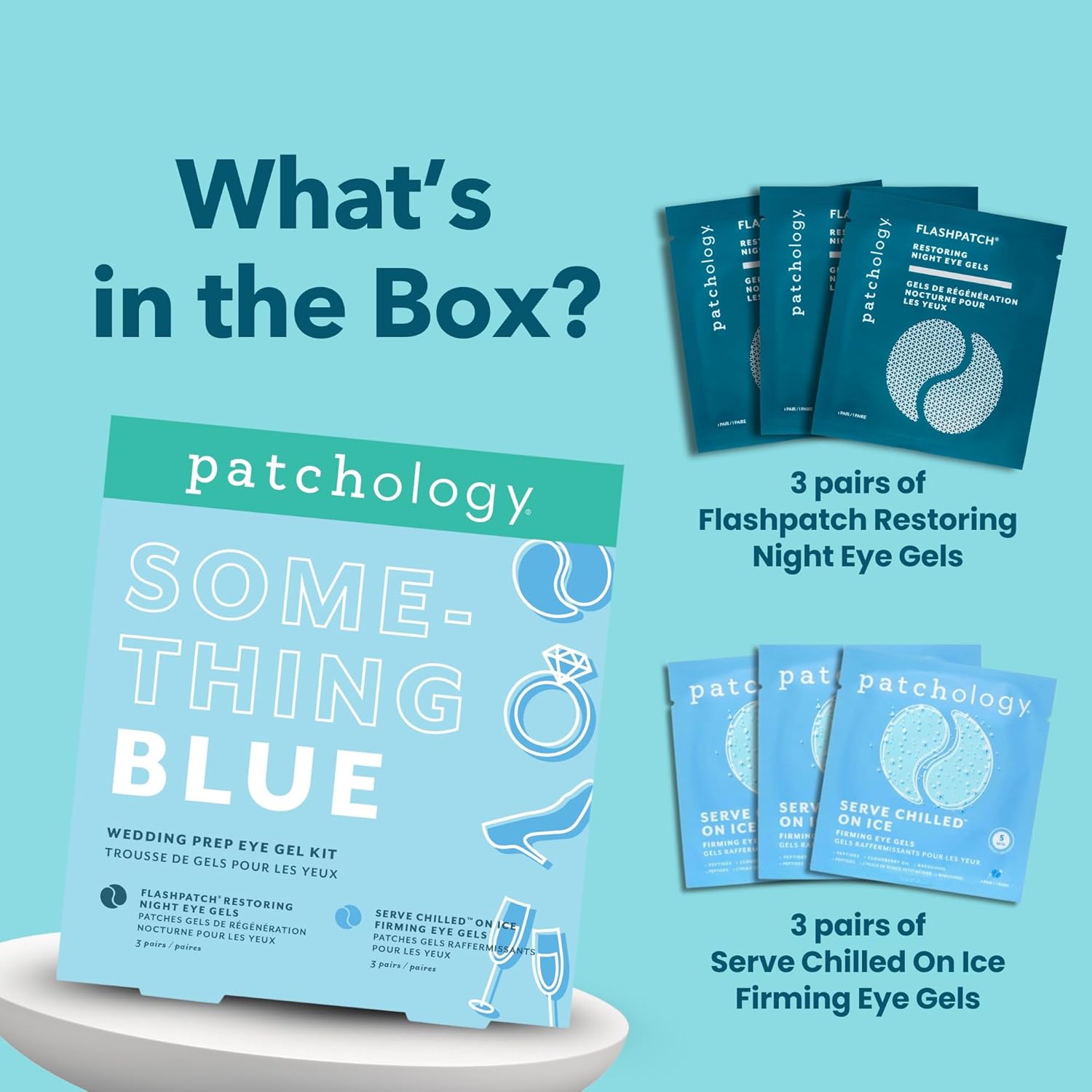 Patchology Bridal Shower Gift Box Something Blue Cooling Under Eye Patches for Brides & Bridesmaids, Depuffing & Firming Gel Masks with Peptides & Bakuchiol Wedding Skincare Gift Set