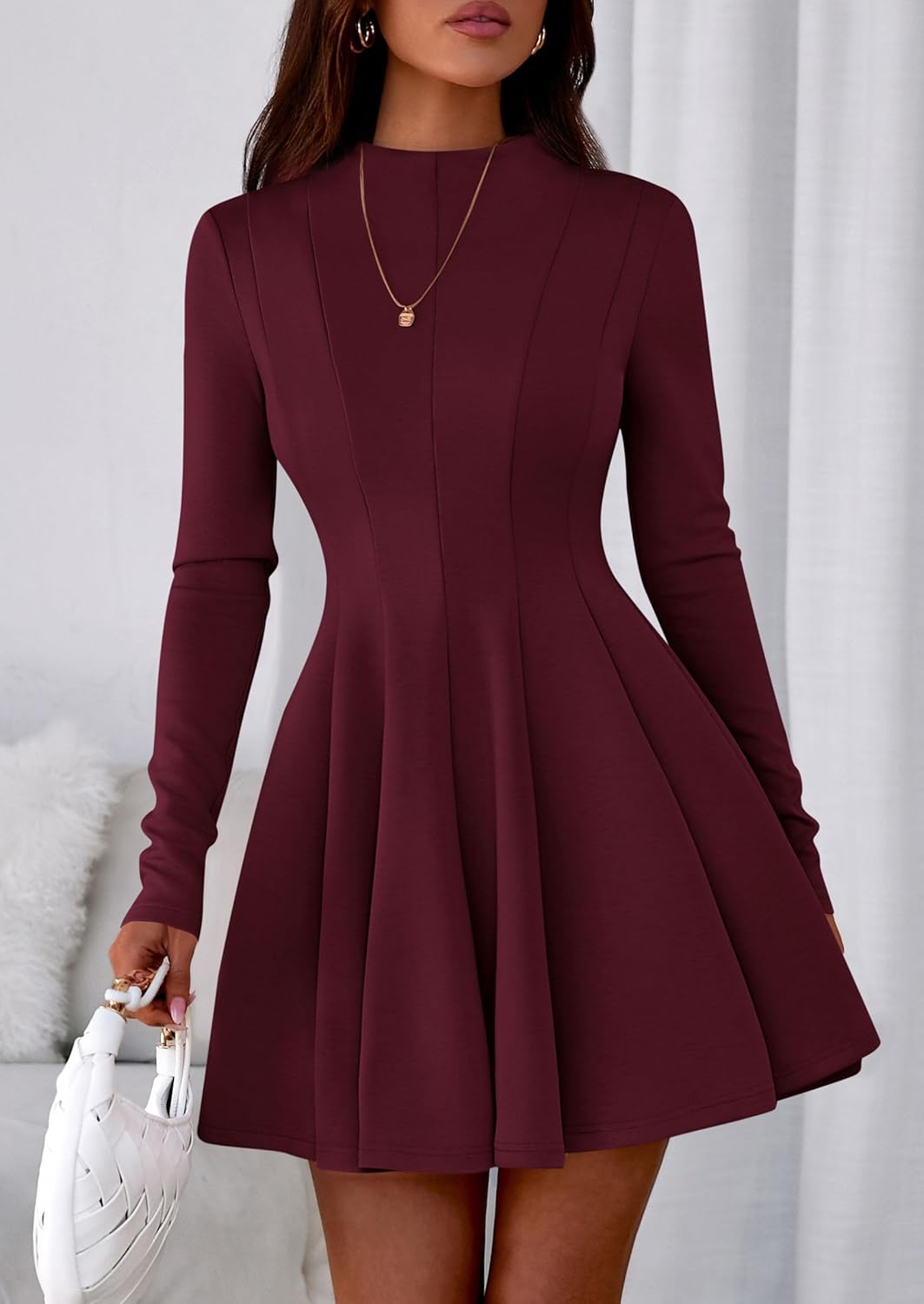 PRETTYGARDEN Fall Dresses for Women Elegant Classy 2026 Casual Long Sleeve Swing A Line Ruffle Short Homecoming Party Dress