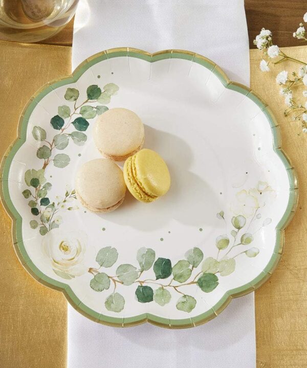 Kate Aspen Sage Green Party Decorations, Eucalyptus Floral 9 in. Decorative Premium Paper Plates (350 GSM weight -Set of 16) - Perfect for Greenery Baby Shower & Bridal Showers