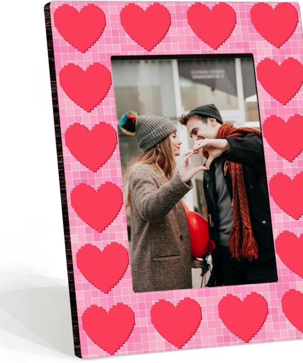 yppupetuc Valentine's Day Wood Picture Frame, Red Heart Pixel Style Photo Frame, Gift For Boyfriend, Girlfriend, Husband Or Wife On Your Valentine's Day Together As A Couple (4X6-Vertical)- A01