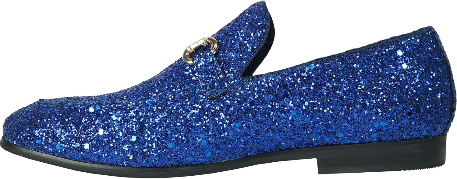 bravo! Men Dress Shoe Prom Slip-on Loafer Lace-up Oxford Cap Toe Metallic Glitter for Wedding Prom Black Blue Green Gold Pink Pewter Purple Silver Red