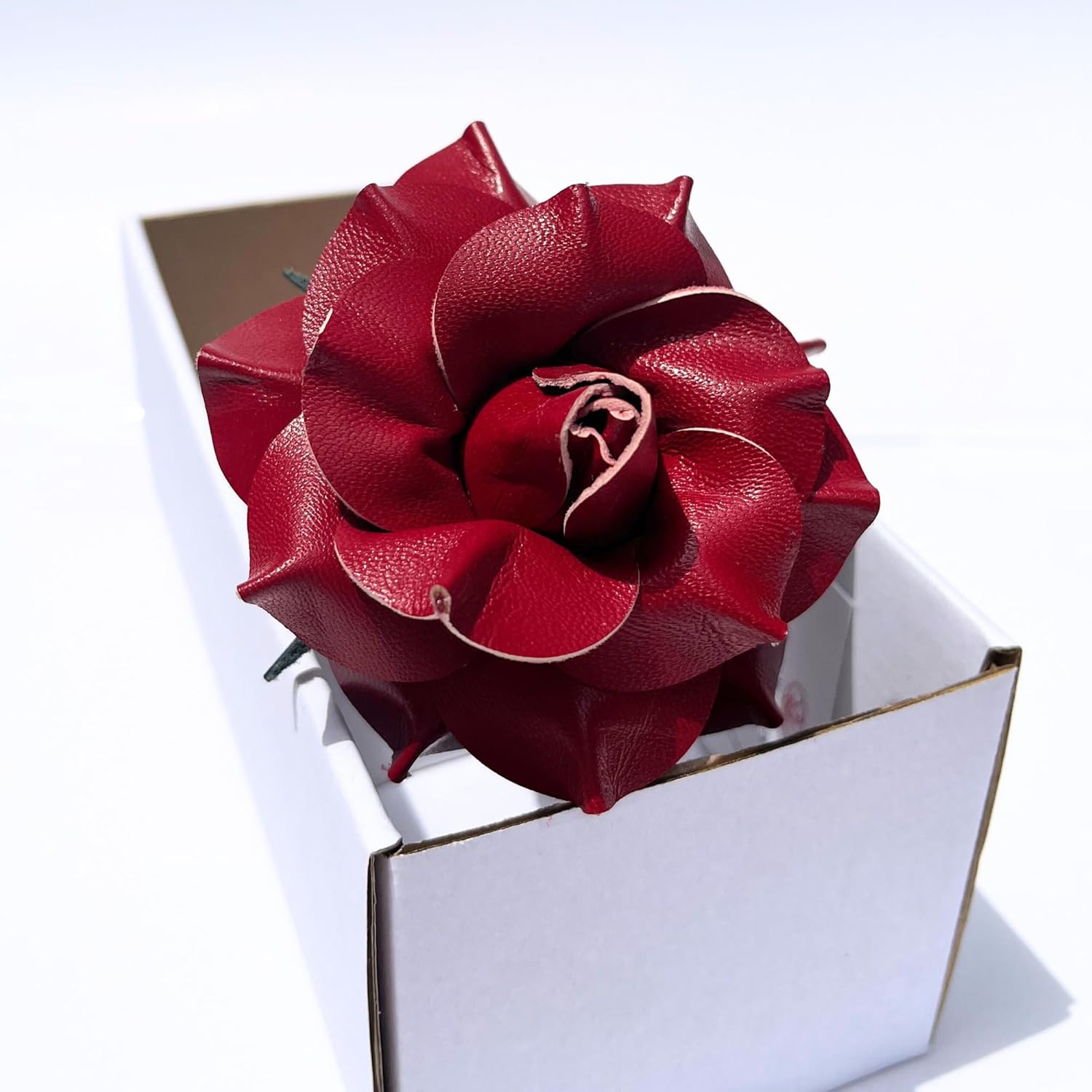 Camellia Bees Leather Rose Gift for her/him on Valentines Day, Mothers Day, Third Years 3rd Wedding Anniversary (Burgundy)