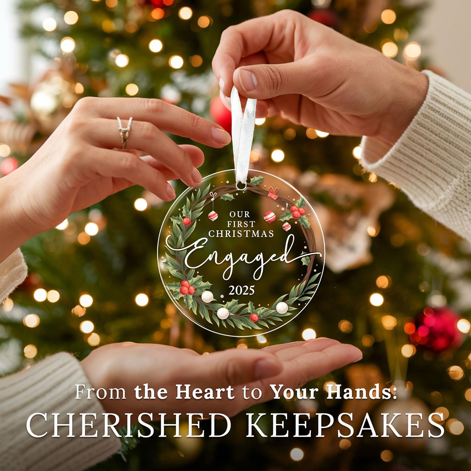 HEXMOZ Engagement Gifts for Couples – Engagement Gift for Women, Fiance, Her, Bride to Be, Newly Engaged Couples – First Christmas Engaged Acrylic Ornament 2025 – Party Decorations