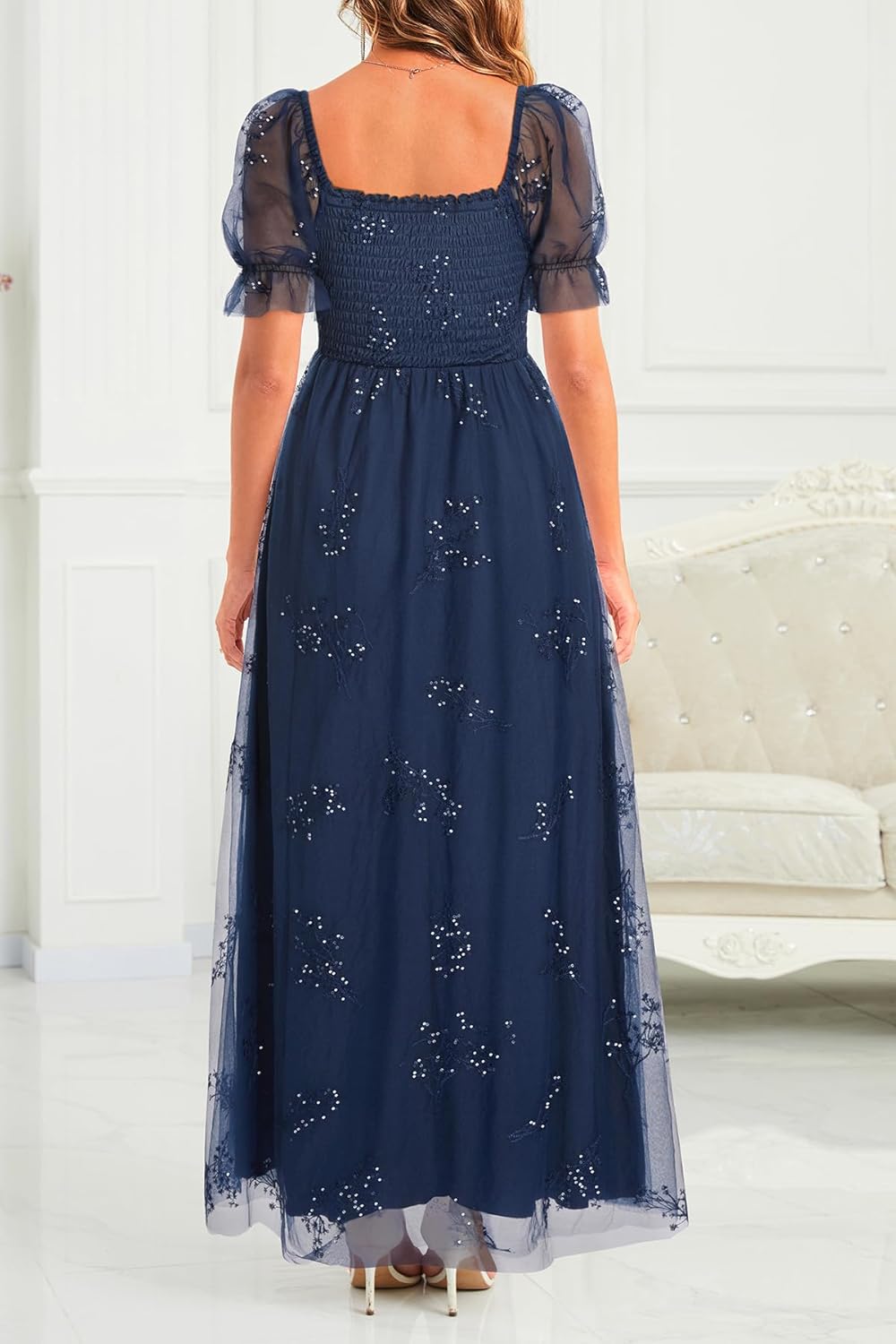 Plus Size Formal Dresses – Bridesmaid Leaf Embroidery with Sequin Tulle Prom Long Dress