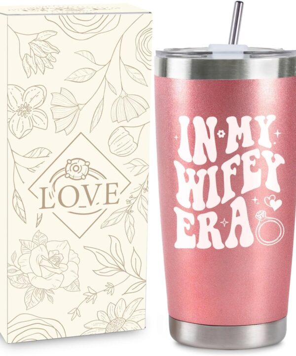 CUPLOOV Bridal Shower Gifts for Bride To Be, Bachelorette Christmas Gifts for Her, Woman,Wedding Engagement Gift for Couples Newly Engaged Newlyweds, Stainless Steel 20 Oz Rose Gold Tumbler Cup