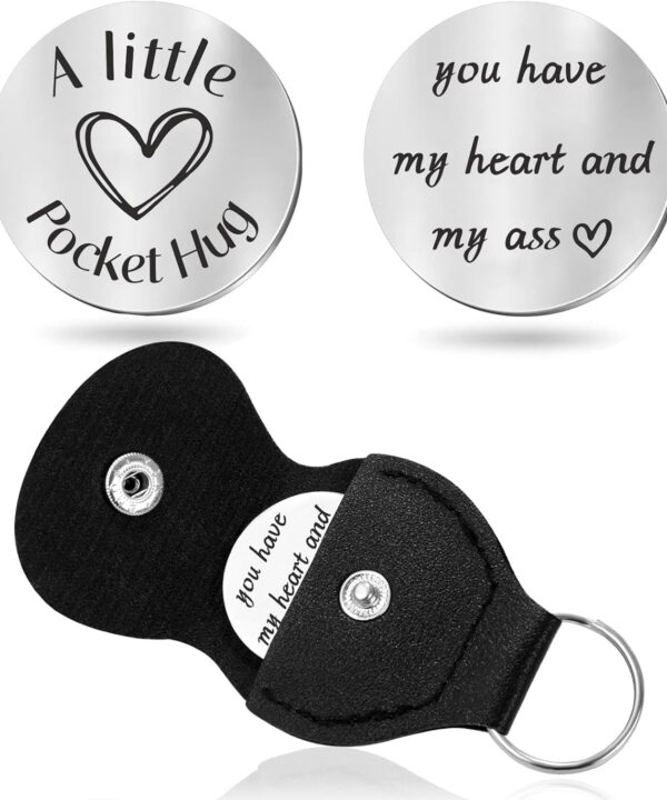 Pocket Hug Token Keychain for Men Him, Funny Boyfriend Gifts From Girlfriend, Long-distance Couple Gifts for Husband From Wife Christmas Birthday Valentine