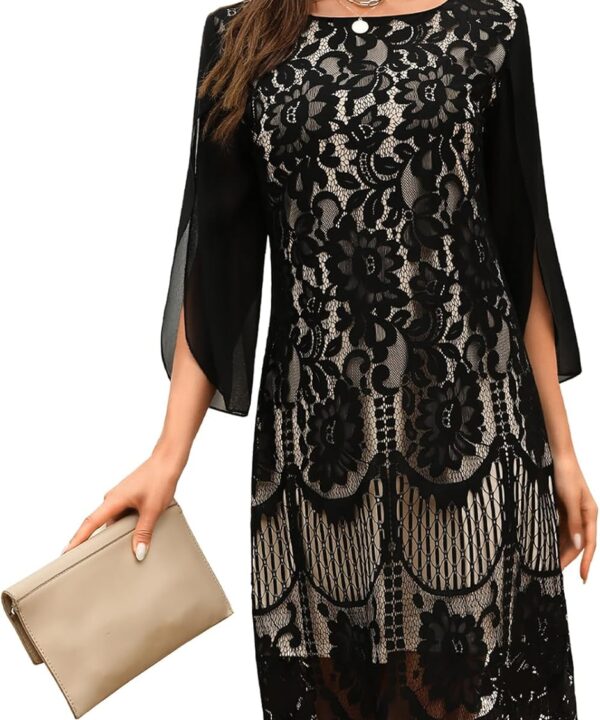 Wedding Guest Cocktail & Formal Dresses for Women - Lace Sequin Prom Evening Dress