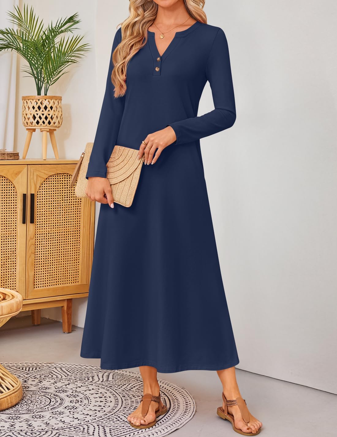 ZESICA Fall Long Sleeve Comfortable Loose Maxi Dresses for Women 2026 Elegant Classy Winter Wedding Guest Dress