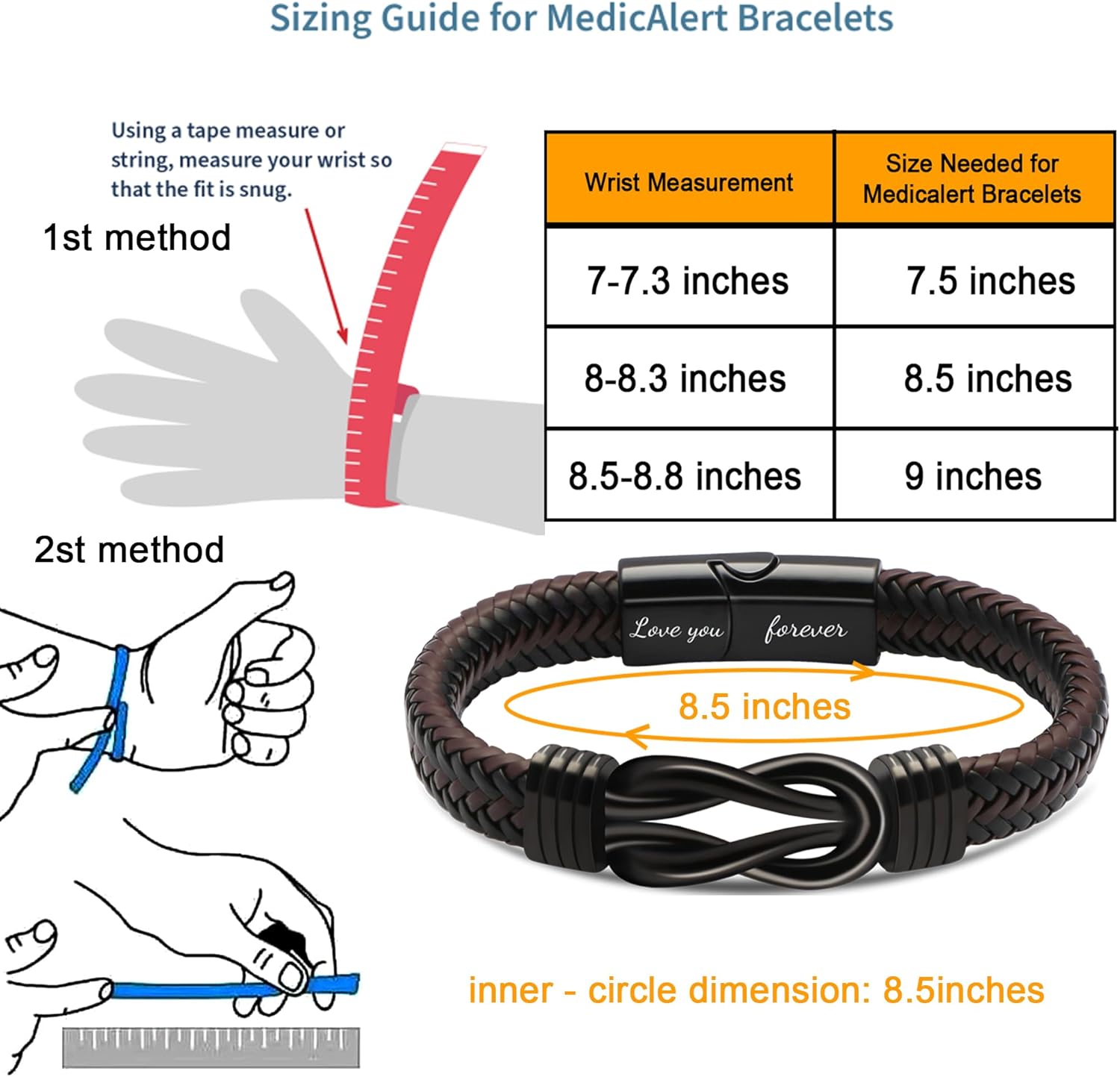 Brown Braided Leather Stainless Steel Infinity Bracelets Lettering Love You Forever Gifts for Son Grandson Husband Boyfriend Brother Always Linked Together