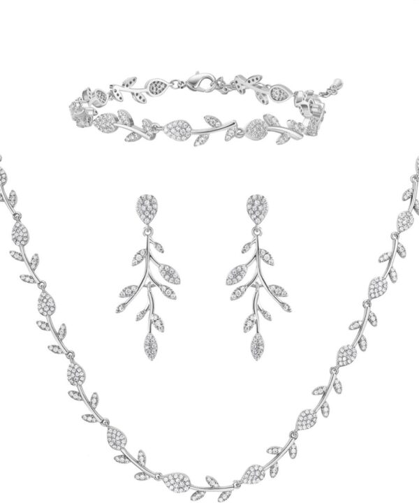 SWEETV Cubic Zirconia Wedding Jewelry Sets for Bride Bridesmaids, Crystal Leaf Vine Bridal Earrings and Necklace Set for Women Jewelry Gifts