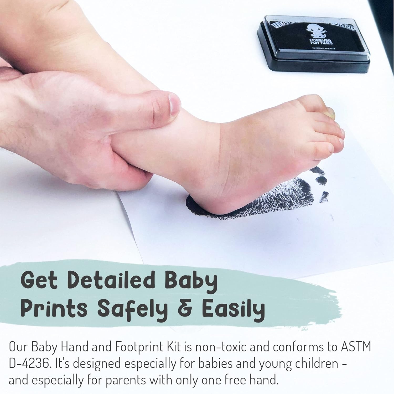 Baby Hand and Footprint Kit by Forever Fun Times | Get Hundreds of Detailed Prints with One Baby Safe Ink Pad | Easy to Clean, and Works with Any Paper or Card | Clean and Safe (Small Black)