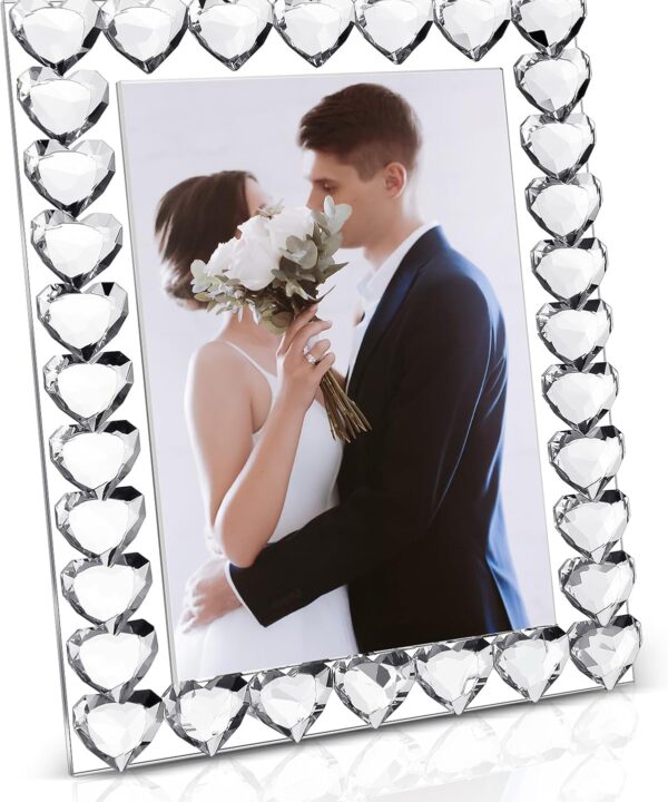 Briwooody 5x7 Inches Crystal Picture Frame Standing Clear Wedding Photo Frame for Home Tabletop Display Boutique Craft Decor (Heart)