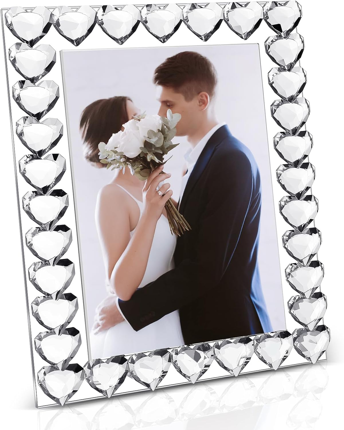 Briwooody 5x7 Inches Crystal Picture Frame Standing Clear Wedding Photo Frame for Home Tabletop Display Boutique Craft Decor (Heart)